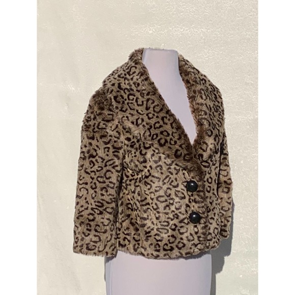 Faux Fur Plush Leopard Coat Fall Winter Retro 50s 60s Rockabilly Punk Glam Goth - Picture 2 of 10